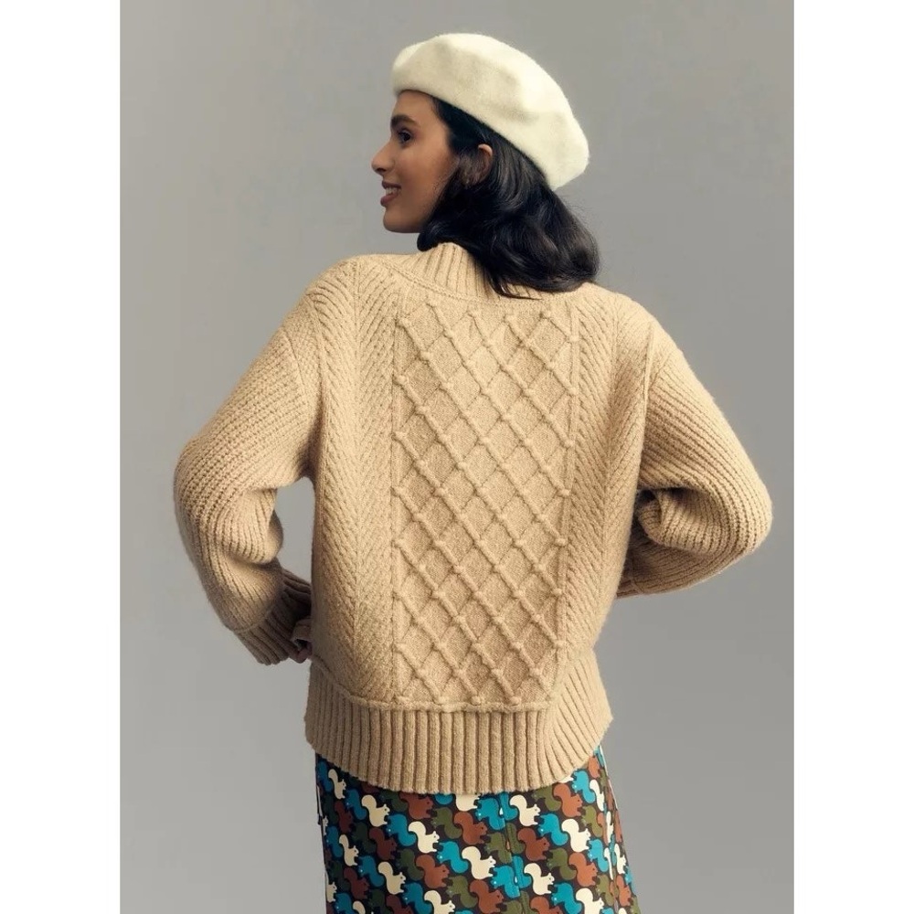 Anthropologie Maeve Tillie Beige Cable Knit Sweater XS - Picture 3 of 9